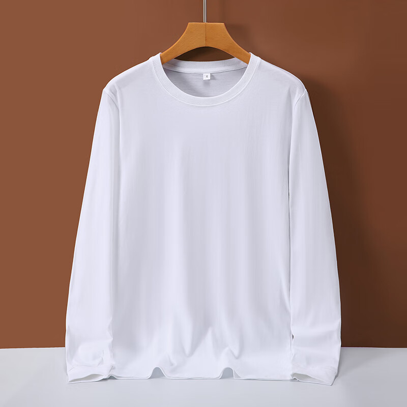 圣曼芬胖子大码男t恤长袖加肥加大300斤宽松不显肚子秋季士棉打底白色