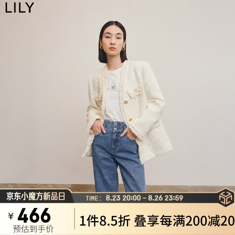 LILY2022冬新款女装优雅浪漫复古小香风时尚高级感中长款毛呢外套 604米白 S怎么样,好用不?