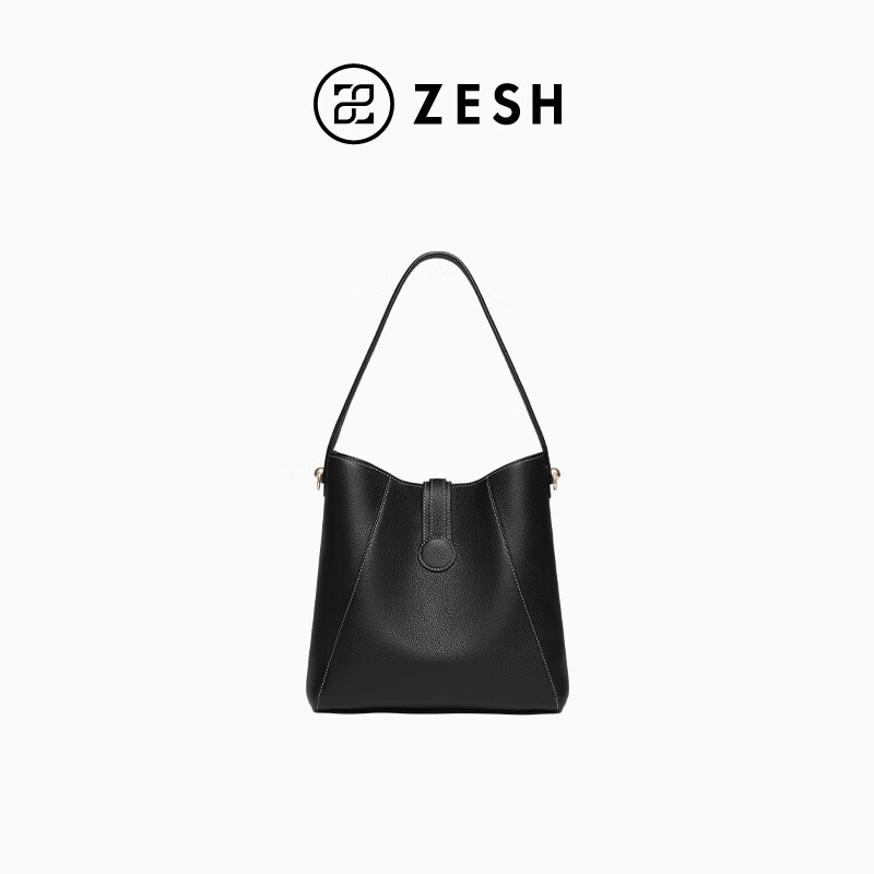ZESH/泽尚【新品上市】留痕铜钱hobo包大容量包老钱风单肩包 黑色
