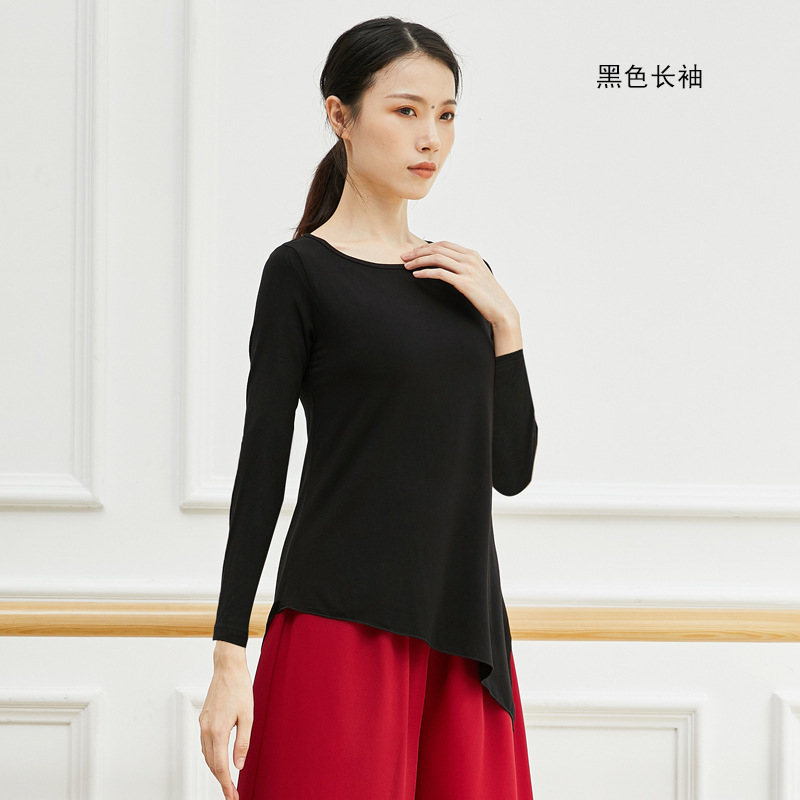 2022秋新款舞蹈服装女古典舞练功服中袖民族形体服显瘦上衣 黑色 长袖