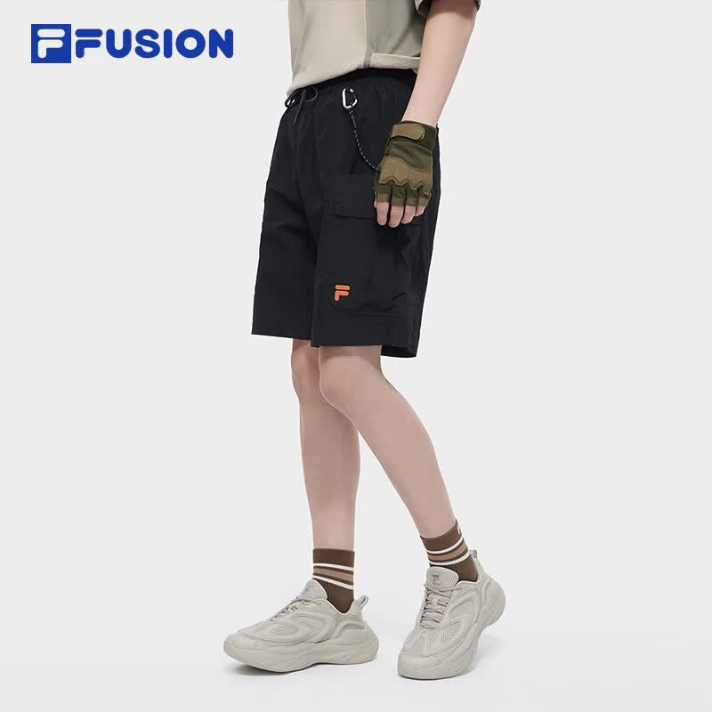 FILA FUSION斐乐潮牌梭织五分裤男2024夏季新款时尚休闲宽松短裤 正黑色-BK M 170/80A