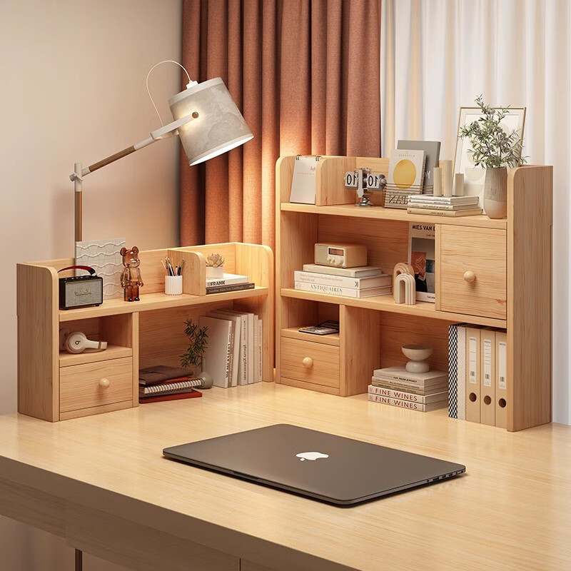 米昊(mihao) 实木桌上书架置物架办公桌收纳书架带柜多层电脑桌面整理