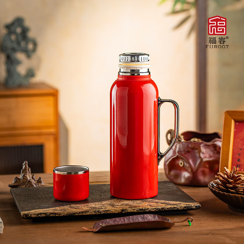 福容（FUROOT）古早壺316不銹鋼燜茶壺泡茶家用保溫壺戶外暖瓶暖壺便攜水壺水瓶 瑪瑙紅850ml