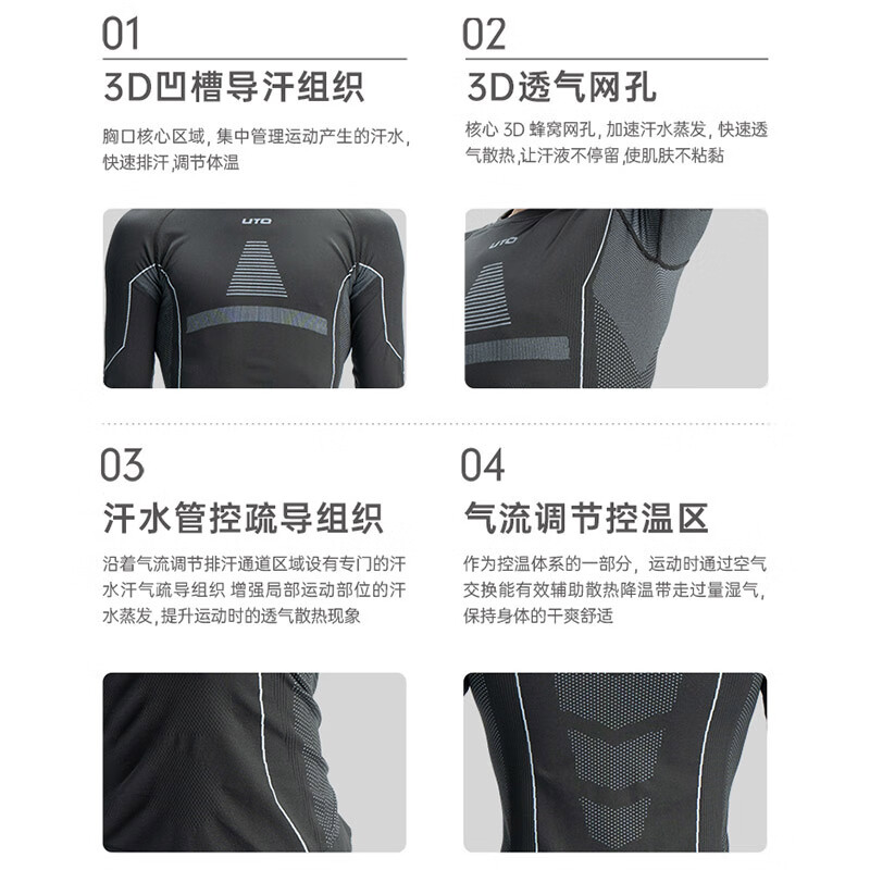 悠途（UTO） 户外功能内衣保暖排汗透气紧身压缩运动登山滑雪速干衣套装 男款黑酒红（助能升级款） 3XL