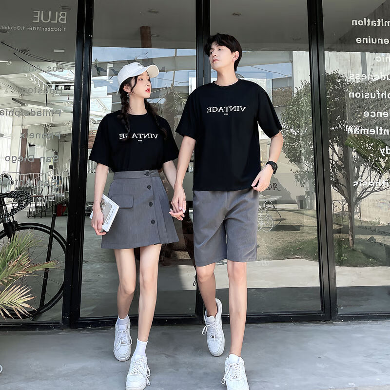 寒栩辣妹套装纯欲夏季情侣装你衣我裙2023新款夏装ins潮流法式短袖t恤