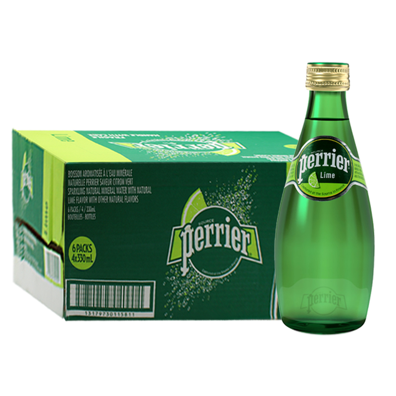 巴黎水（Perrier）青柠味330ml整箱24瓶气泡水法国原装进口苏打水味天然矿泉水