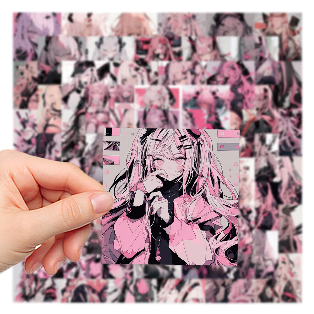 日美新动漫头像贴纸62张卡通粉色二次元女生笔记本电脑手机壳装饰贴画