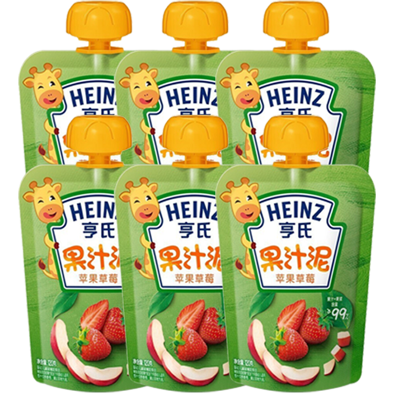 亨氏（Heinz）果汁泥 婴儿水果泥 乐维滋清乐宝宝辅食120g *6包装 苹果草莓果汁泥