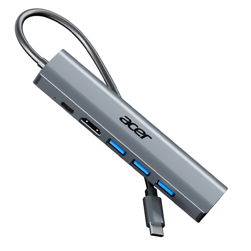 宏碁（acer）Type-C擴(kuò)展塢千兆網(wǎng)口網(wǎng)線轉(zhuǎn)接頭 USB3.0分線器有線網(wǎng)卡RJ45轉(zhuǎn)換器 hdmi4K高清pd充電器拓展塢