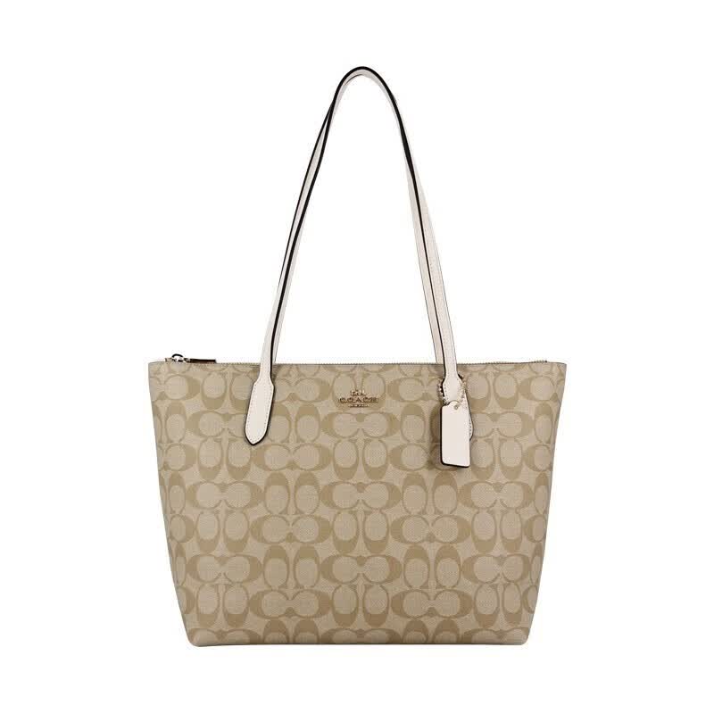 蔻驰(coach)女包  女士中号手提单肩托特包购物袋 4455卡其白