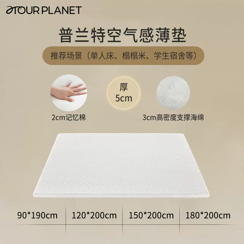 朵酒店太空记忆棉床垫薄垫榻垫子学生床垫 撑腰护脊-普兰特空气感薄垫