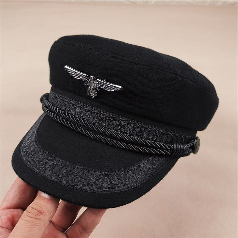 船长帽子新品海军帽配徽章船长帽大头围中老年帽硬挺有型时尚休闲男帽