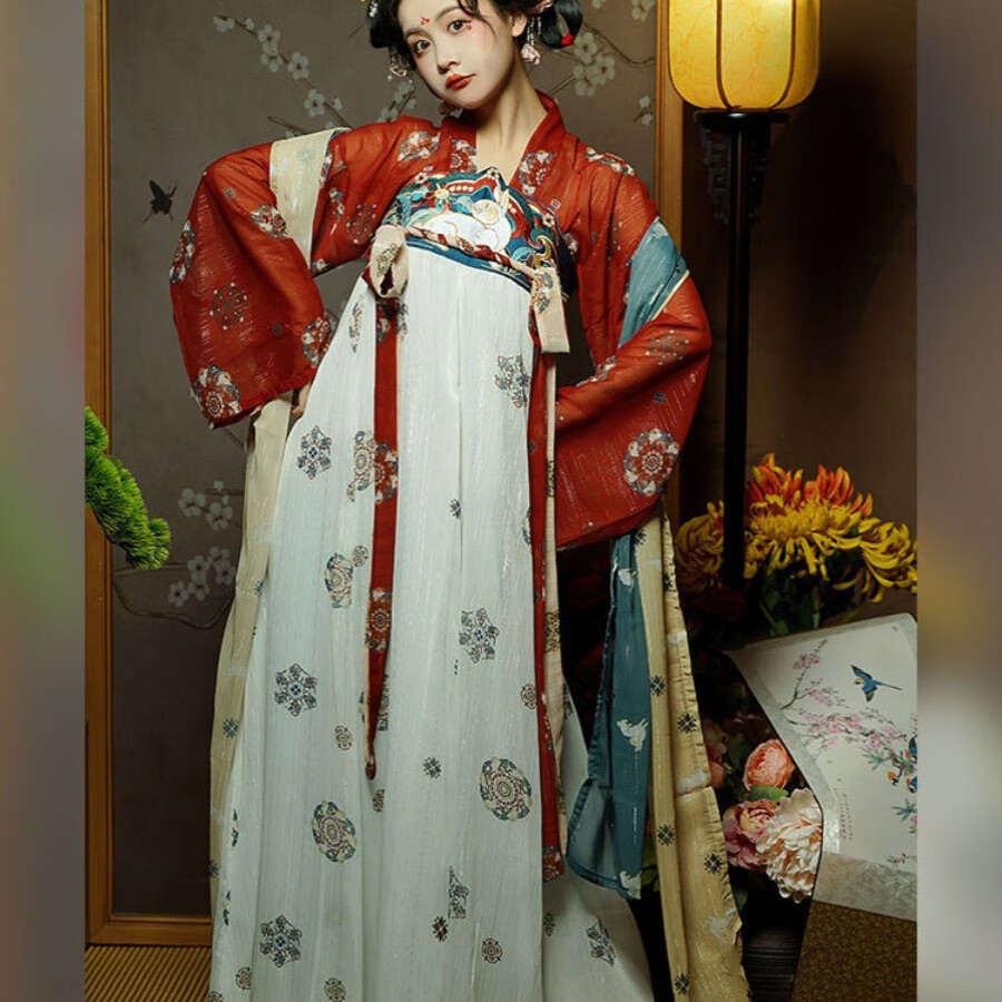 唐代复原款古装唐制褙子齐胸大袖衫刺绣诃子裙唐朝贵妃汉服女款夏 xs