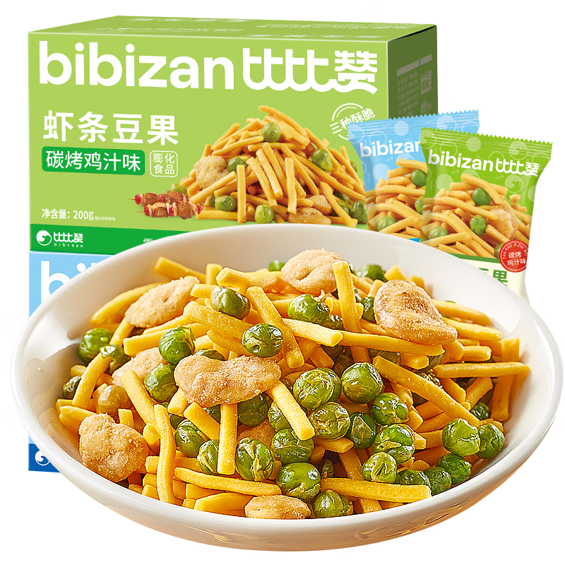 比比赞（BIBIZAN）虾条豆果小吃坚果蚕豆青豆膨化休闲零食炒货解馋独立小包装RX 碳烤鸡汁味200g/箱高性价比高么？