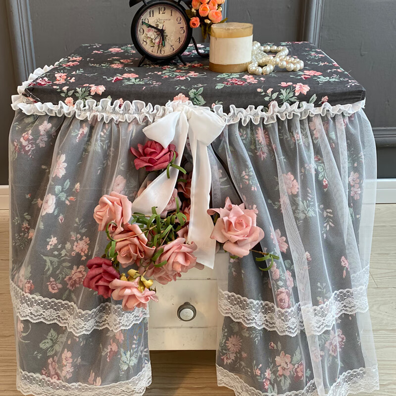 创京懿选床头柜盖布蕾丝好梦连连床头柜罩盖布棉防尘罩复古小碎花蕾丝
