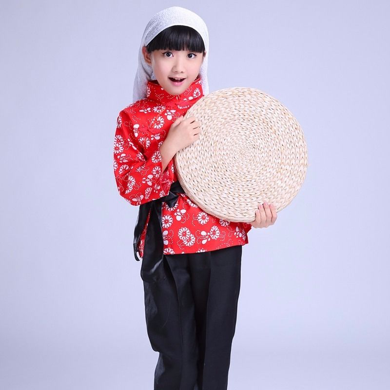 表演服村姑农民女王 农民女上衣 裤子 头巾 腰带 110 适合身高105-114