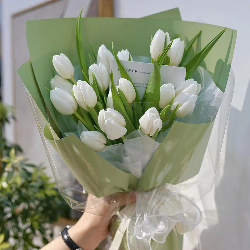 鲜花情进口郁金香鲜花花束同城配送老婆闺蜜男女友朋友生日礼物 19朵白色郁金香花束 同城配送 支持预约日期