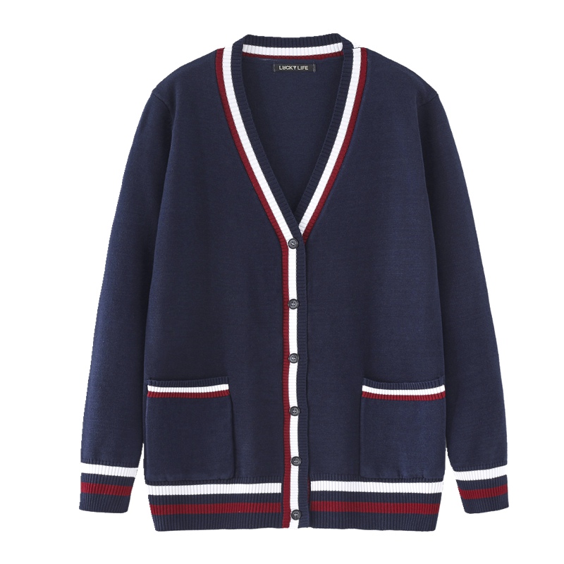 工作服刺绣logo学院风v领长袖早教服工装外套定制款 宝蓝色 图片色 s