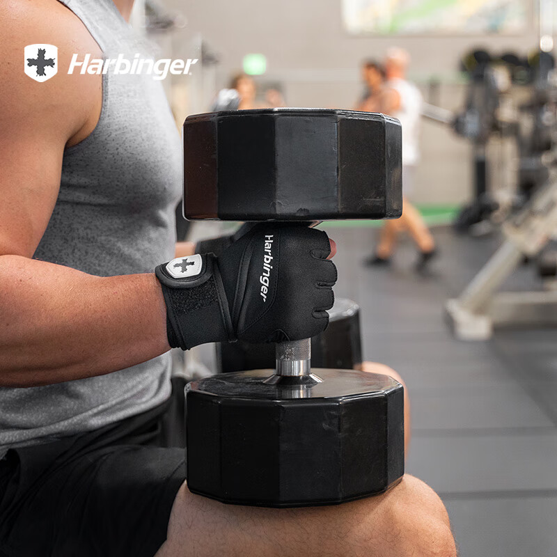 Harbinger哈彬者健身手套男女护腕一体半指骑行专业硬拉撸铁防滑耐磨防起茧 【护腕升级 真皮加垫 】黑色 S（掌围17.8-19cm）