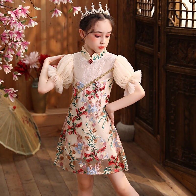 马樱红雨 儿童走秀旗袍小女孩女童改良公主裙夏季复古中国风礼服演出