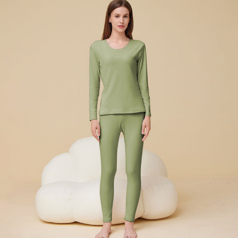佧森滋保暖内衣女士轻暖防风高弹肌底衣女生秋衣秋裤套装 豆绿 M