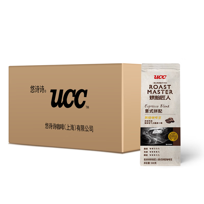 ucc(悠诗诗)  烘焙匠人意式拼配咖啡豆 12包/箱(总净含量6000克)