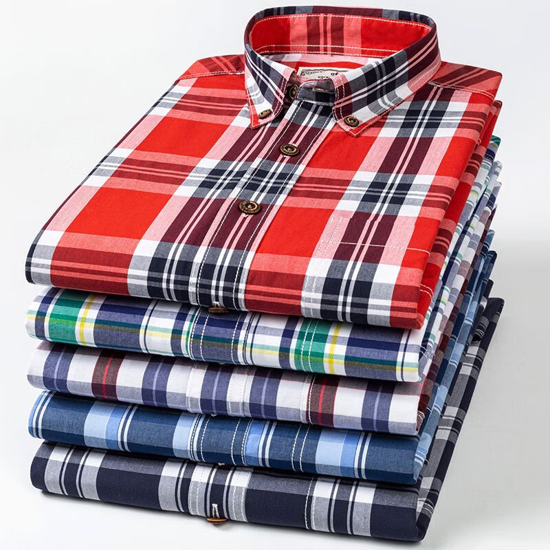 JEEP SPIRIT男士高档春秋纯棉全棉碳素磨毛长袖格子休闲衬衫薄款中青年衬.衣 TF161 3XL 43 155-165斤