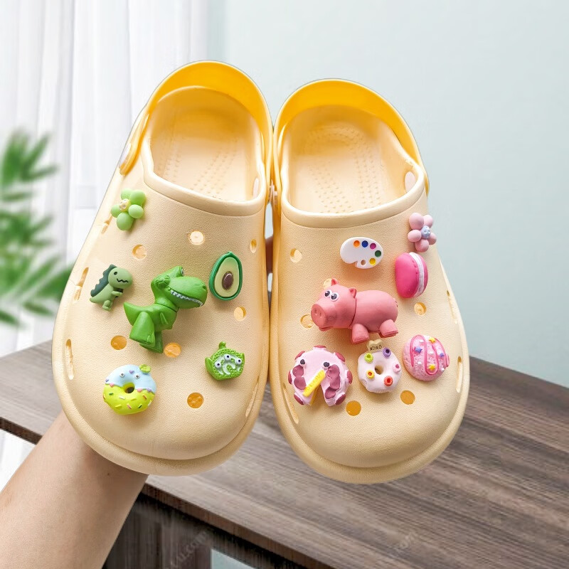 百搭洞洞鞋DIY配饰 配件鞋花芝麻街气球狗立体可拆卸套装 13个鞋扣【绿恐龙+粉猪