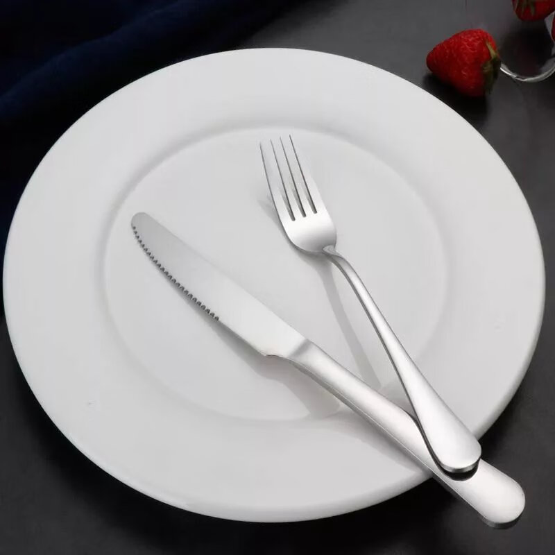 不锈钢西餐餐具牛排盘子套装刀叉两件套家用牛排刀叉勺三件套 圆刀+叉+盘