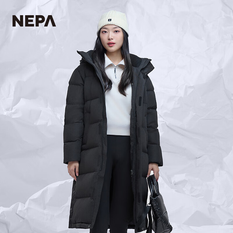 NEPA耐葩秋冬户外男女同款长款羽绒服防风保暖鸭绒服7JF2081 黑色C01 S 170/88A095