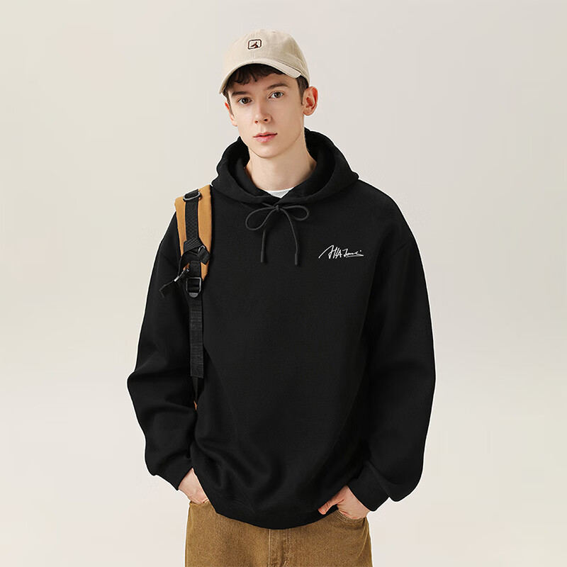 黑鲸海澜之家旗下潮牌春秋季连帽卫衣男宽松休闲帽衫外套 黑色 M