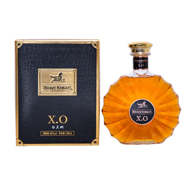 勇敢骑士白兰地xo700ml黑金色盒装40度洋酒烈酒 700xo白兰地黑色