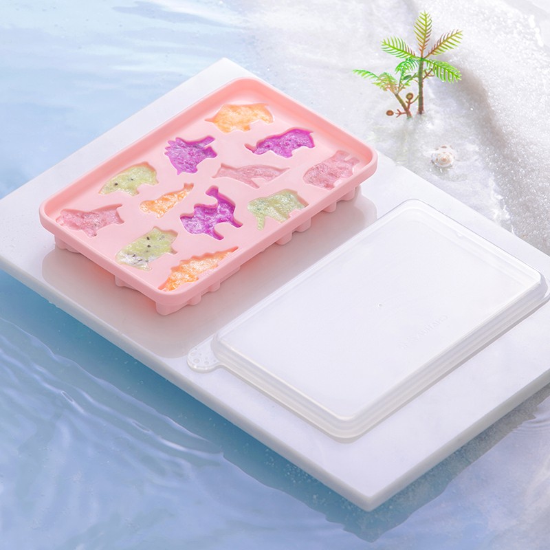 茶花冰块盒带盖硅胶冰格制冰盒自制辅食做冰球神器家用小型动物模具 硅胶动物冰格(粉色)1个装