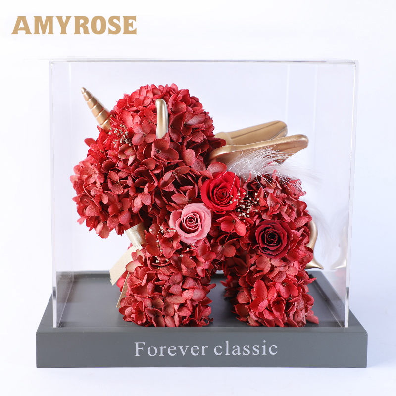 amyrose 永生花独角兽绣球花玫瑰花礼盒三八节情人节礼物生日送女友