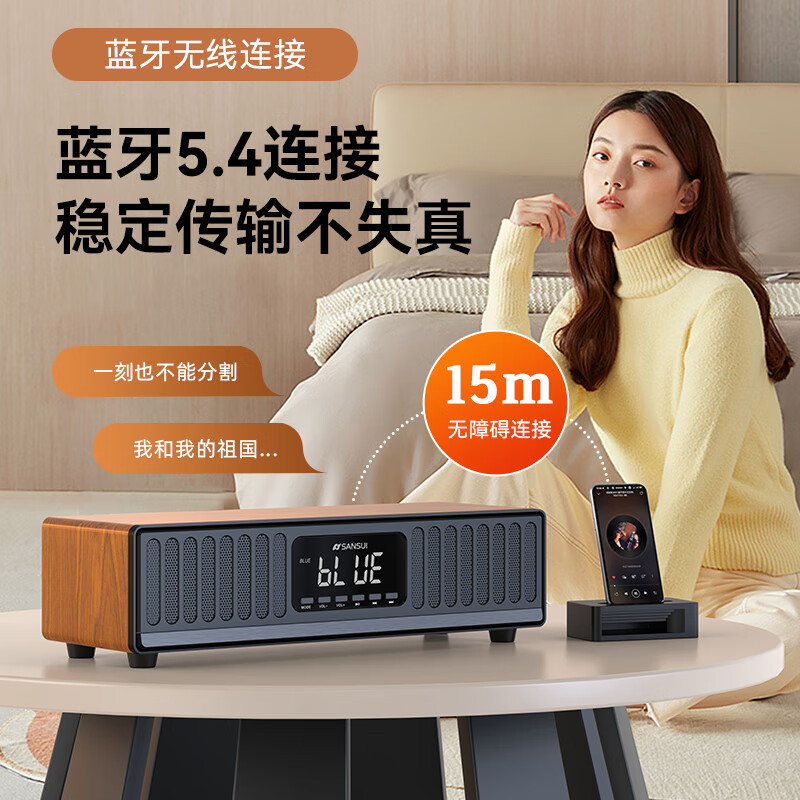 山水(SANSUI)家庭KTV音响套装桌面家用k歌一体机卡拉ok唱歌机蓝牙音箱连接客厅电视立体环绕重低音炮 N11木+5.4蓝牙+全频喇叭+双U话筒