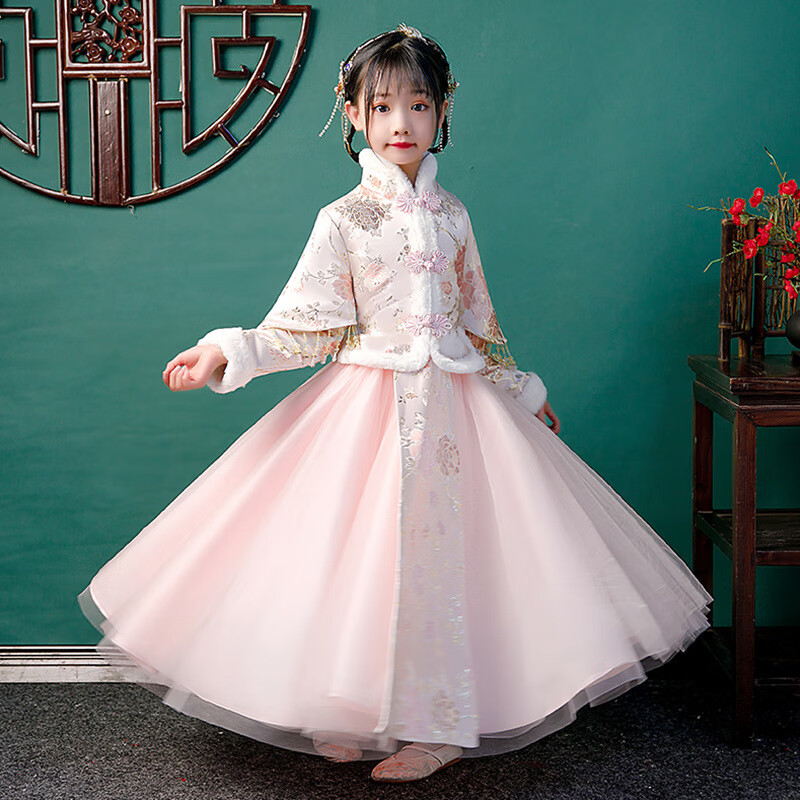 女童汉服襦裙小女孩古风长袖加厚拜年服古装两件套儿童公主裙中国风