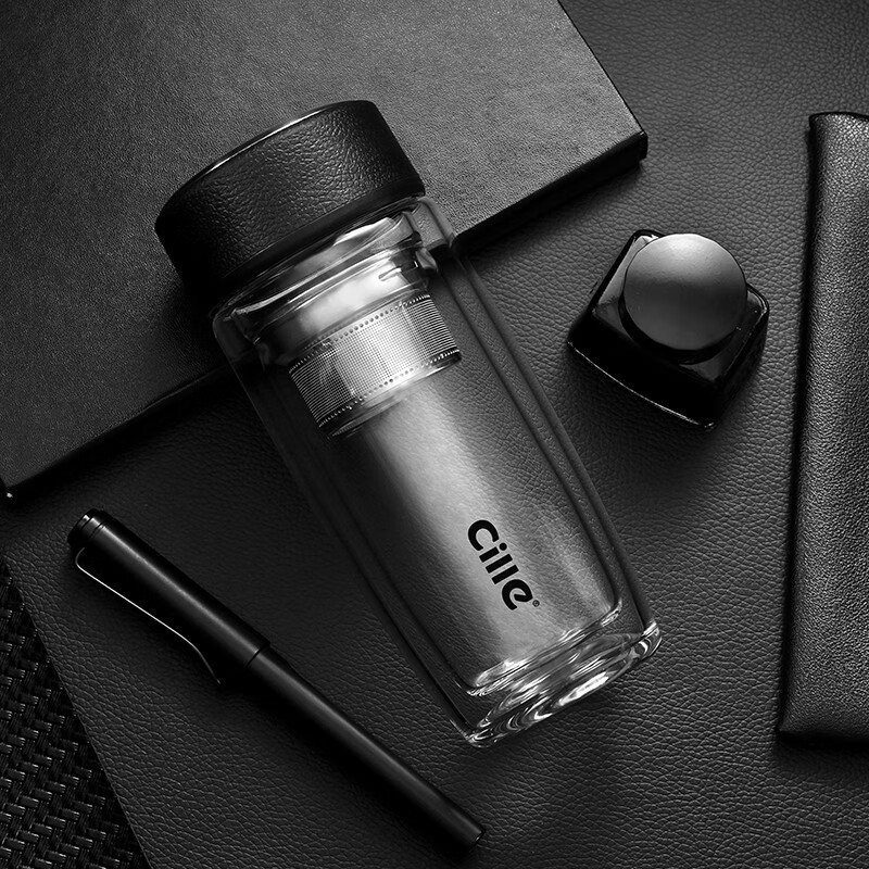 希乐双层玻璃杯隔热加厚水杯男带过滤网泡茶杯商务办公杯家用茶水分离