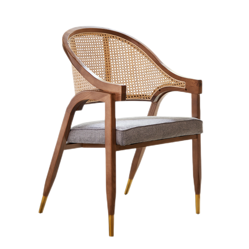 藤妃简约实木餐椅家用靠背藤编凳子北欧奶茶店餐厅软包椅子网红轻奢 黑色