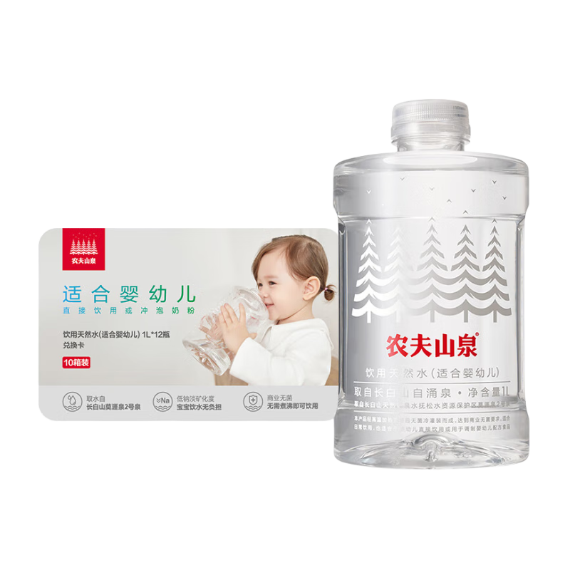 ���ڲ�����ũ��ɽȪ ����ˮ ������Ȼˮ���ʺ�Ӥ�׶���ˮ���ײ� 1L*12ƿ*10�䣨ʵ�忨Ƭ�� 840Ԫ