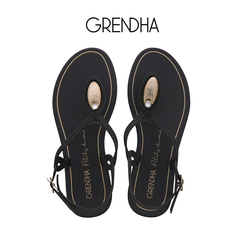 Grendene2021新款时尚夹趾凉鞋女巴西进口平底夹脚沙滩鞋度假风细带凉拖 黑色 37