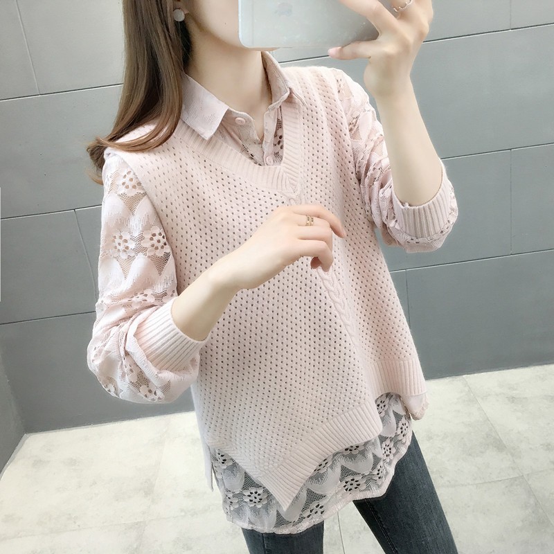 香影芬针织衫女套头两件装毛衣女秋季新款打底衫女洋气内搭马夹女外套 黑色 3XL (建议135-150斤)