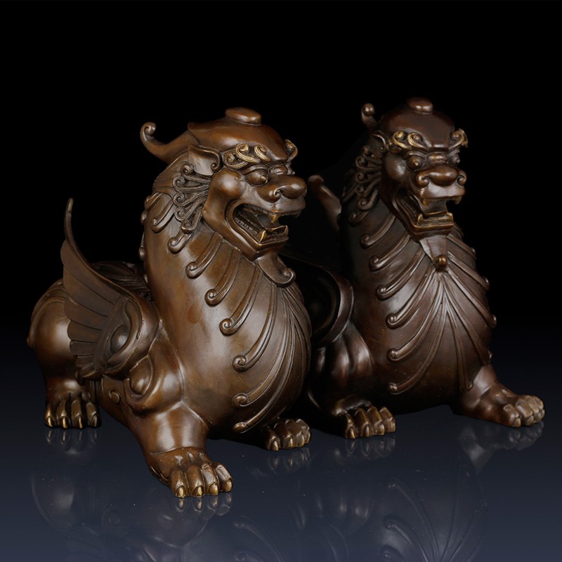 古叶家居纯黄铜貔貅工艺品摆件铜貔貅家居饰品铜貔貅一对办公室饰品铜