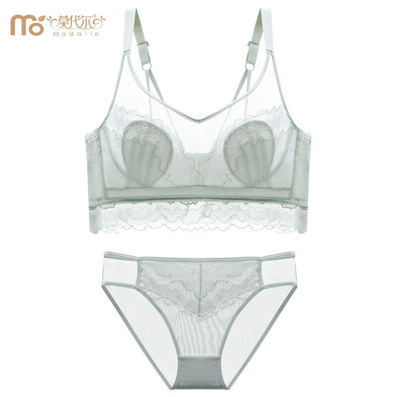 莫代尔薄款内衣女性感文胸大码显小收副乳胸罩透明蕾丝聚拢无钢圈超 薄荷绿套装 34/75BC通杯怎么样,好用不?