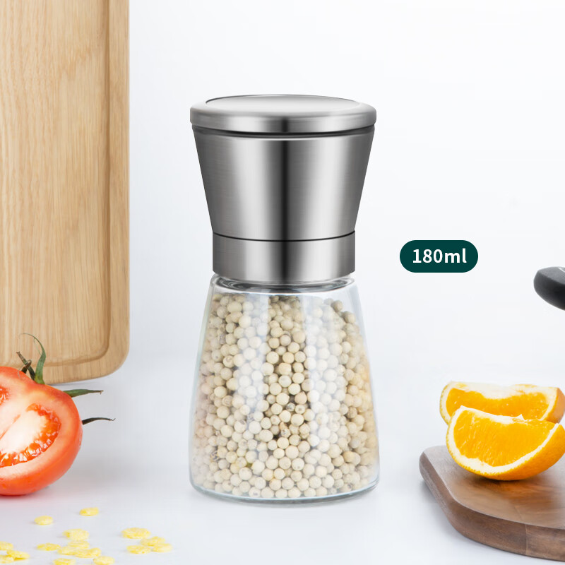 胡椒研磨器手动不锈钢磨海盐花椒粉玻璃瓶现 180ml 玻璃研磨器(1个装)