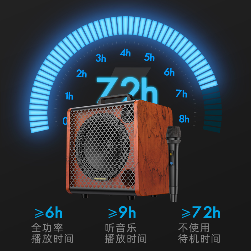 先锋(Pioneer) 家庭KTV无线蓝牙音箱乐器音箱手提便携户外音响大音量广场舞k歌唱歌家用专业配麦克风 【无麦原木烤漆8寸】乐器音乐 标配