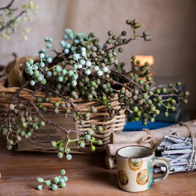 掬涵仿真石楠果枝条浆果装饰花艺套装干花质感秋色果实禅意国风假枝子