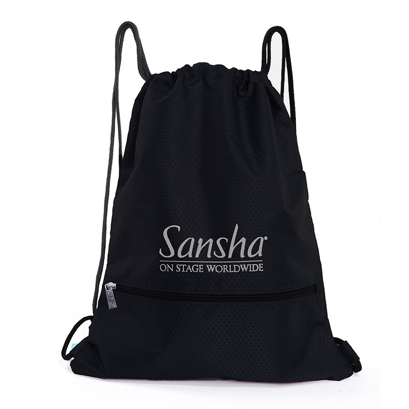 sansha 三沙儿童舞蹈包 成人芭蕾舞双肩包练功服收纳袋拉绳运动包 黑色大号