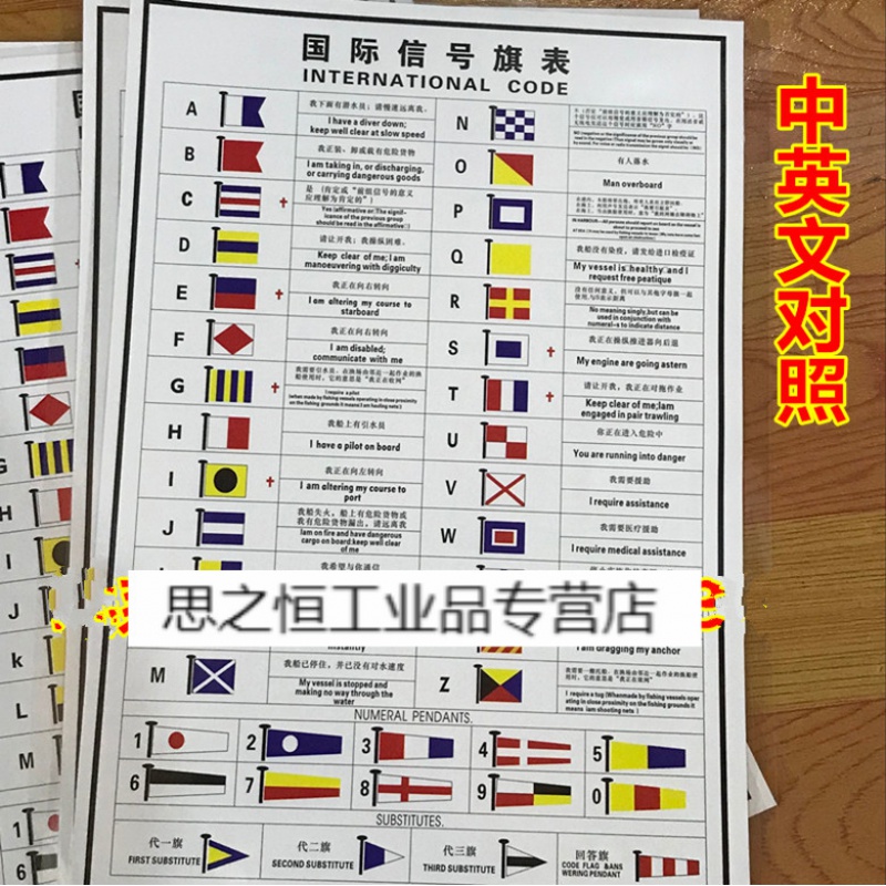 船用示意图通语信号旗旗表中文信号旗表中英文说明40面旗封塑 默认