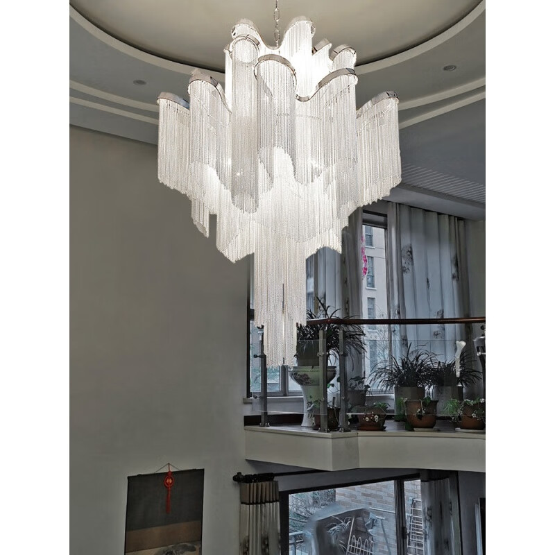 卡心复式楼中空大吊灯别墅楼梯后现代大厅客厅意式轻奢流苏酒店长灯饰