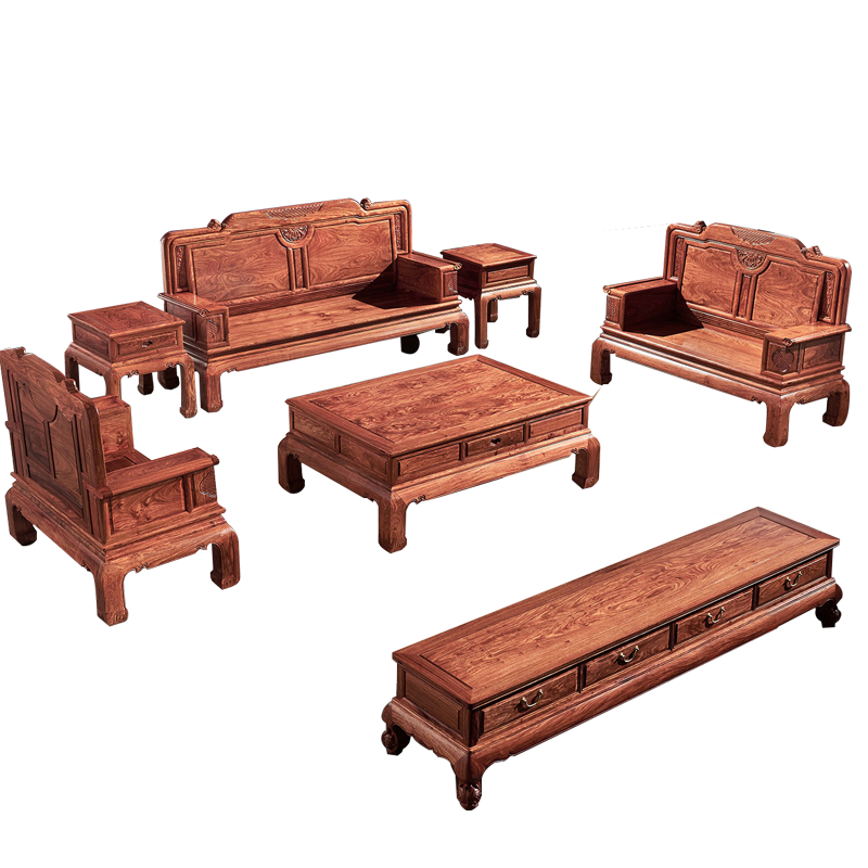 正荣府 红木家具 非洲花梨(学名:刺猬紫檀)沙发 全实木客厅家具组合 中式古典沙发套装 沙发六件套(113+茶几+2边几)